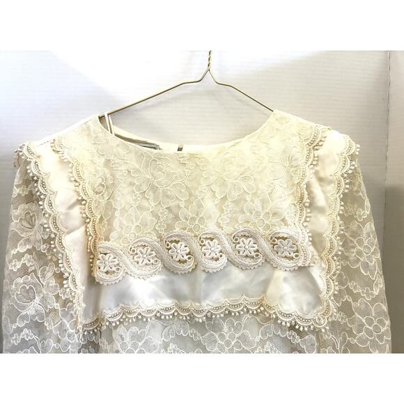Scott McClintock Ivory Lace Satin Victorian Prairie Wedding Dress Sz S Vintage - Picture 3 of 15